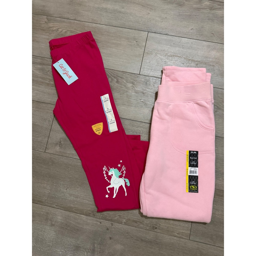 Cat & Jack Unicorn Leggings and Athletic Works Fleece Pants Bundle Girls L 10-12